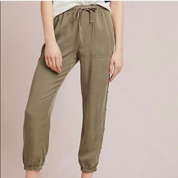 Cloth & Stone Olive Green Tencell Pocket Utility Joggers Drawstring Waist Size M - Picture 1 of 10